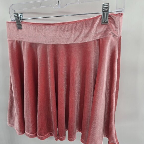 Urban Coco Dusty Rose Red Orange Velvet Elastic Waist Flared Mini Skirt Large - Picture 2 of 8